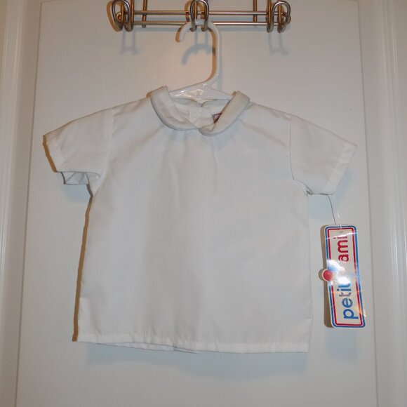 NWT PETIT AMI 6M White 2pc Train Romper Boys Bubble Collar Shirt Embroidered - Picture 6 of 11